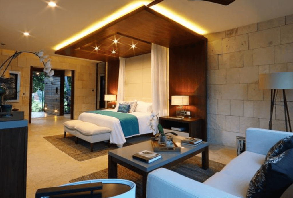 Chable Resort suite with living room and king bed