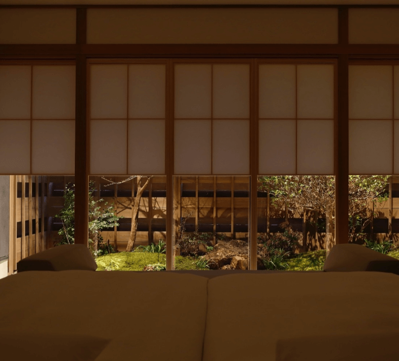 Azumi hotel room interior at night 