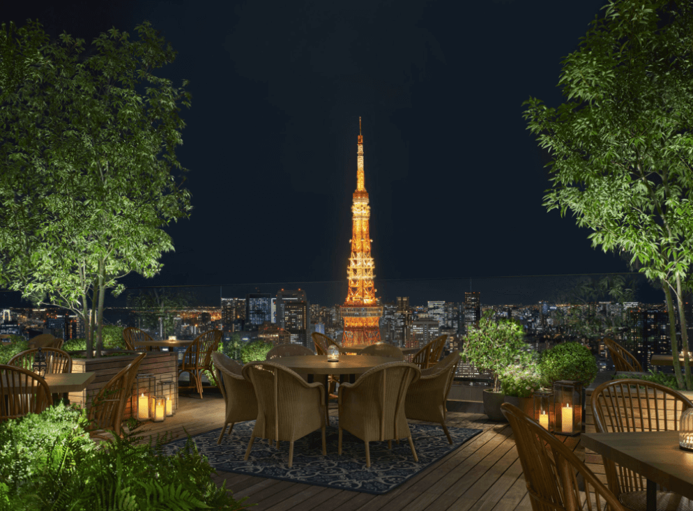 Toranomon rooftop patio overlooking tokyo tower